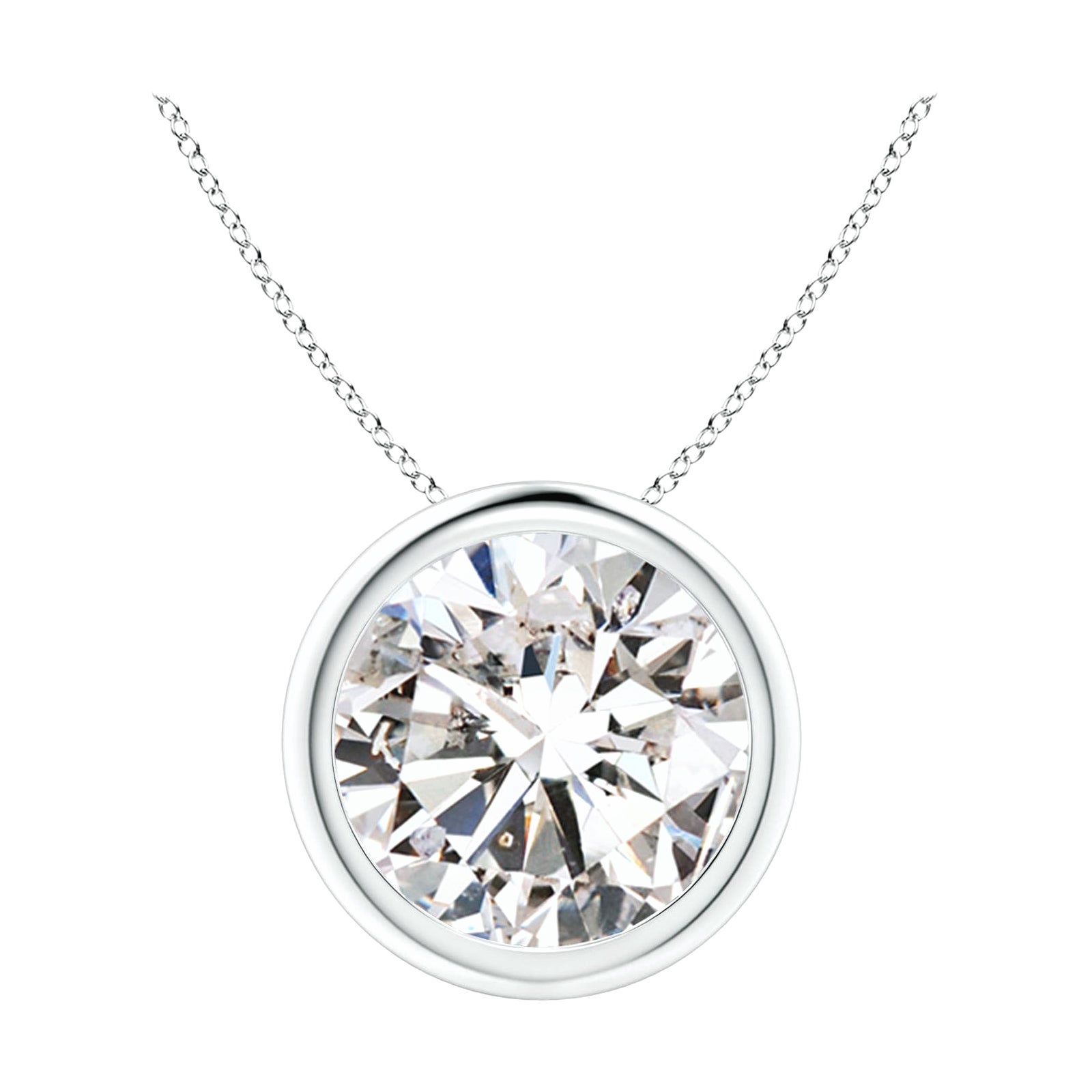 Bezel-Set 4 ct Diamond Pendant in 18K White Gold (Color-I-J  Clarity-I1-I2)