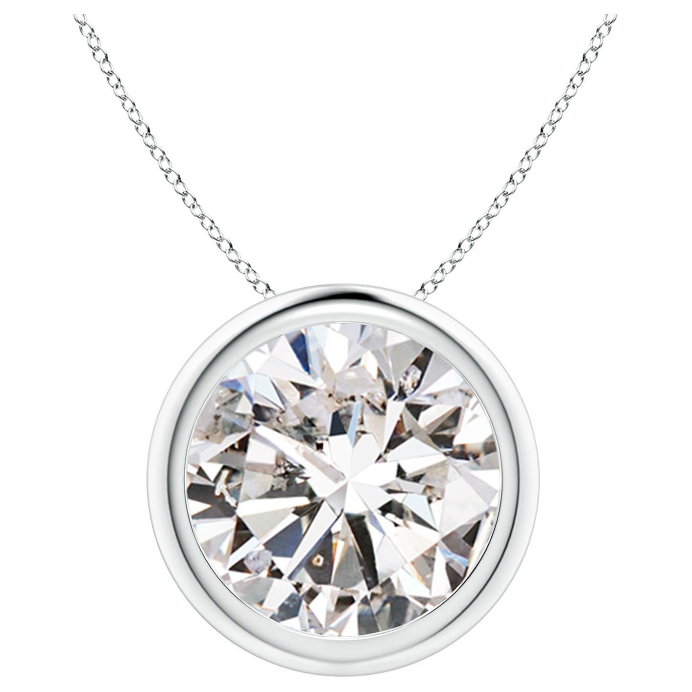 Bezel-Set 5 ct Diamond Pendant in 14K White Gold (Color-I-J  Clarity-I1-I2)