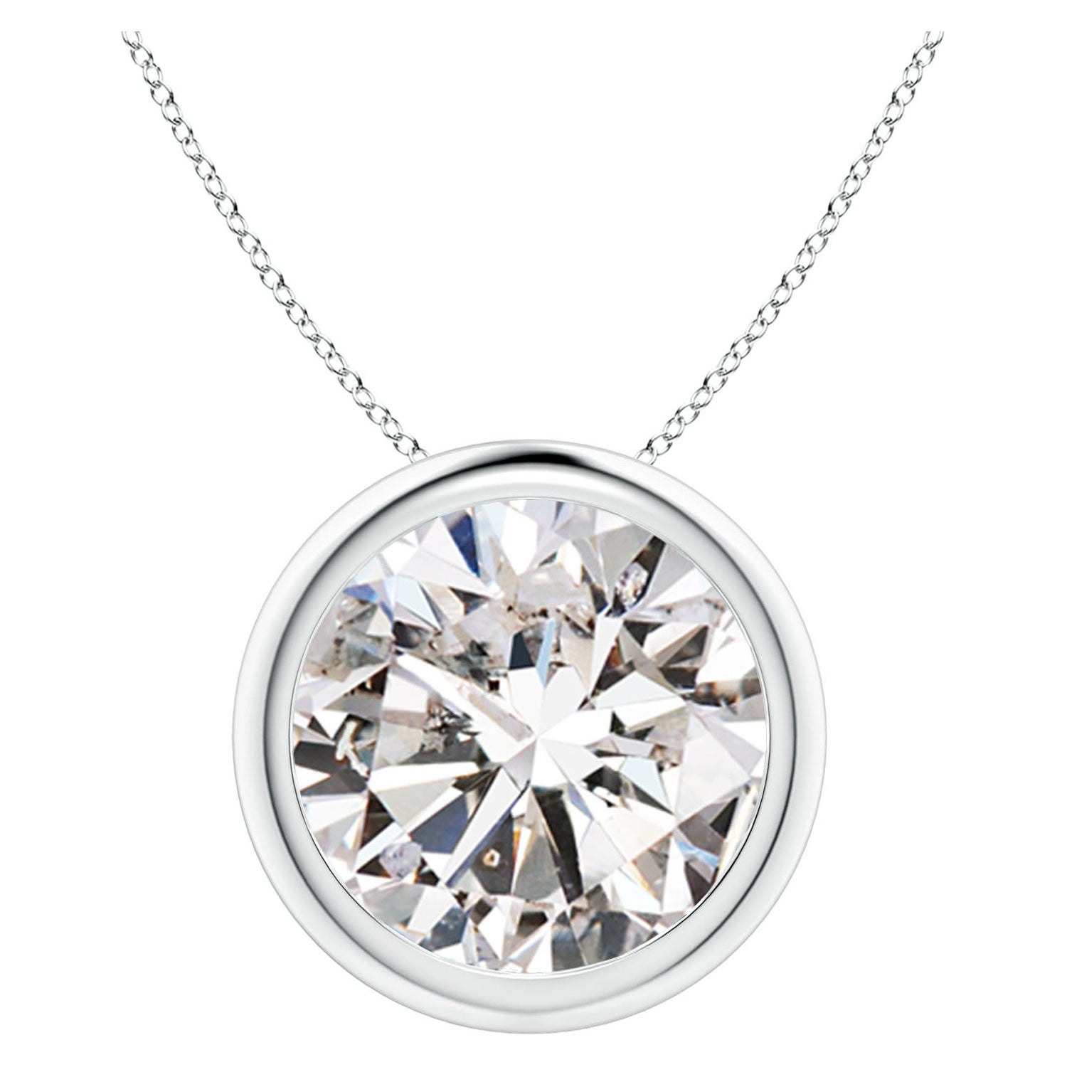 Bezel-Set 5 ct Diamond Solitaire Pendant in Platinum (Color-I-J  Clarity-I1-I2) For Sale