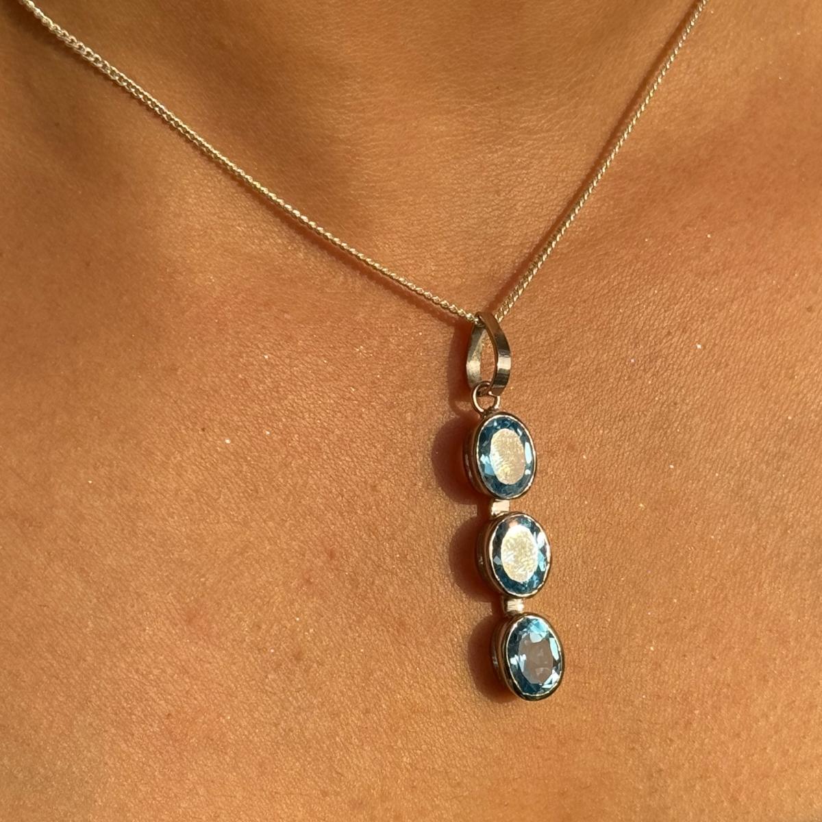Lünette Set 7,49 CTW Blue Topaz Triple Linear Silber Anhänger Luxus Schmuck Geschenk Damen im Angebot