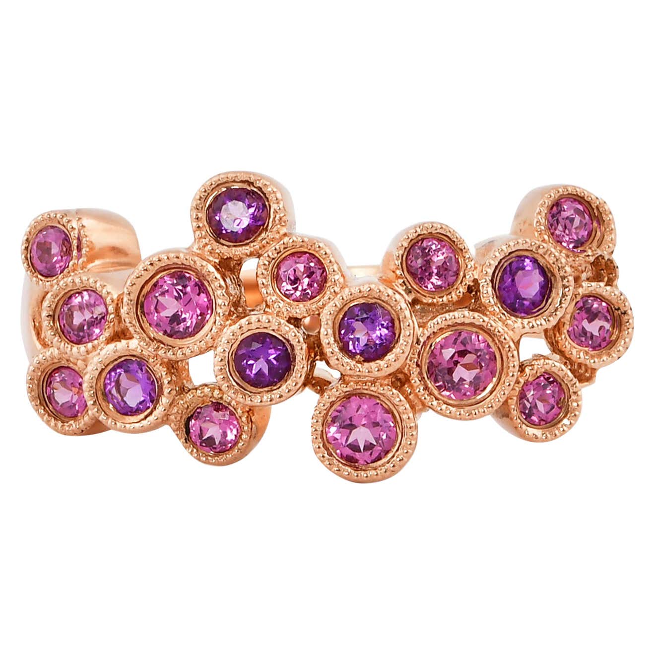 Bezel Set Amethyst and Rhodolite Ring in 14 Karat Rose Gold with ...