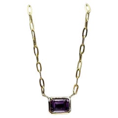 Bezel Set Amethyst Necklace in 14kt Yellow Gold – 7x5mm, 17in, New