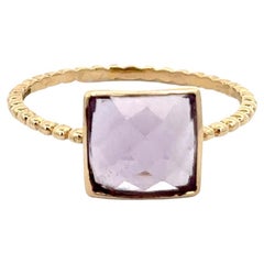 Handmade Bezel Set Cushion Amethyst Gemstone Ring in 14k Solid Yellow Gold