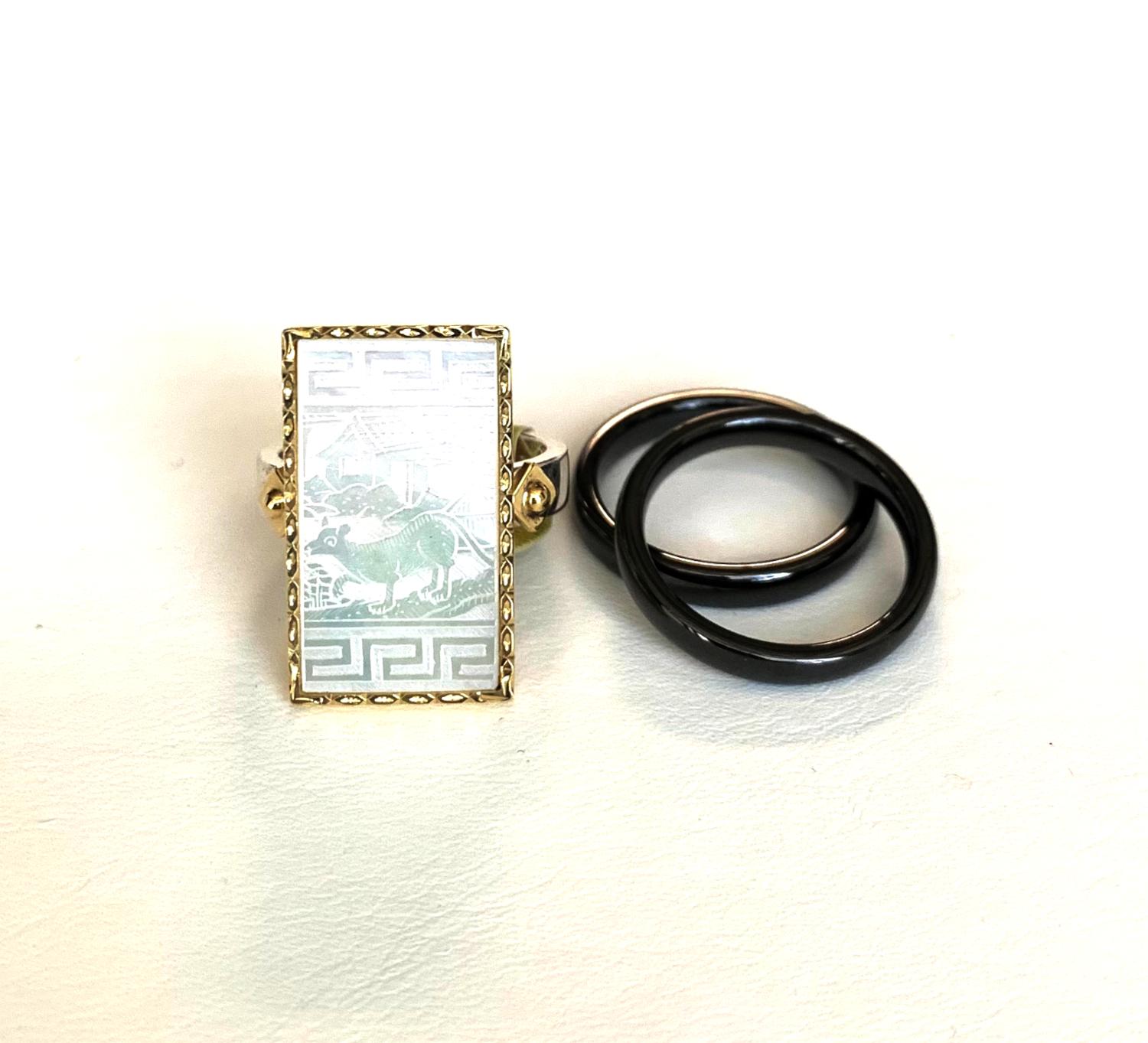 Artisan Bezel Set Antique Mother of Pearl Gaming Counter, Silver and Yellow Gold Ring