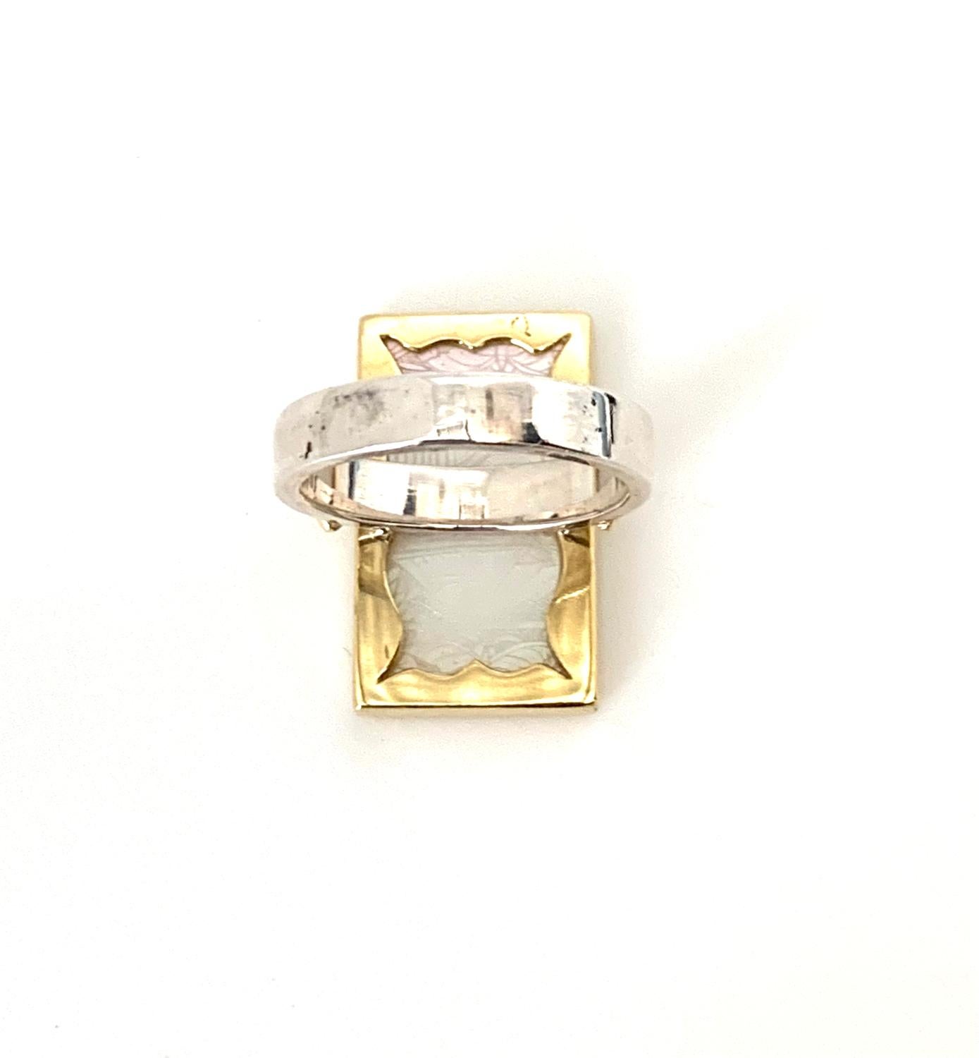 Mixed Cut Bezel Set Antique Mother of Pearl Gaming Counter, Silver and Yellow Gold Ring