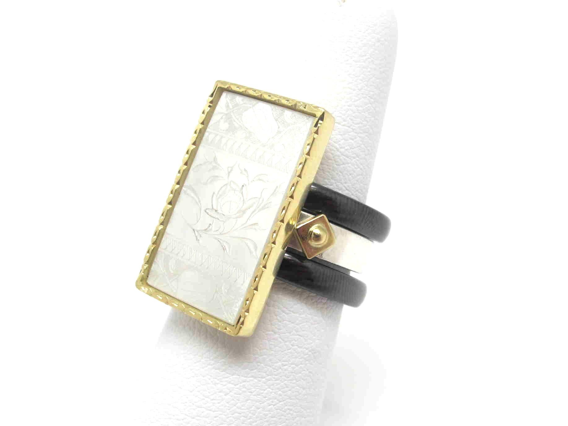 Mother-of-Pearl Antique Gaming Counter Ring in Silver, Yellow Gold with Bands  For Sale 3