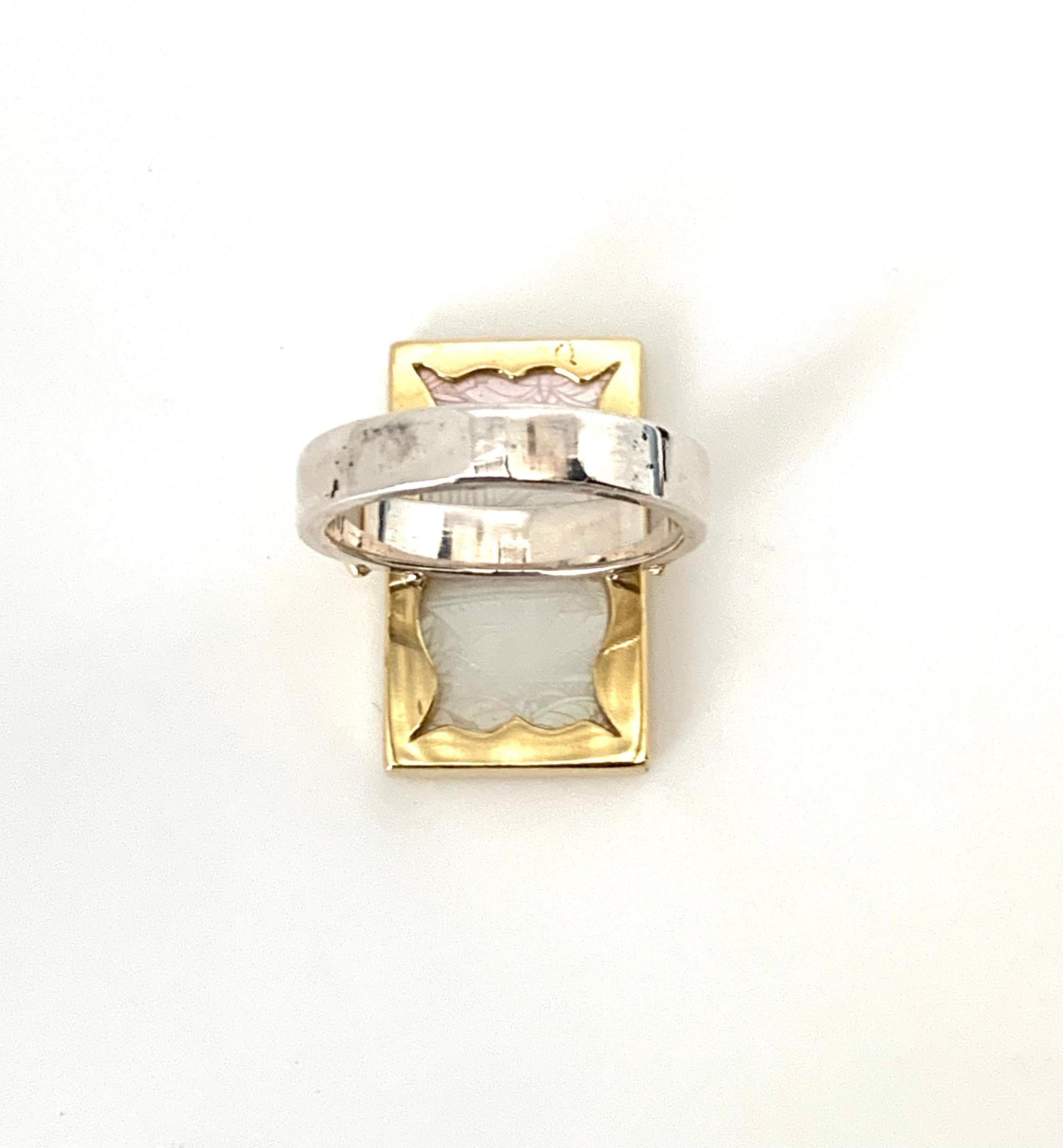 Mother-of-Pearl Antique Gaming Counter Ring in Silver, Yellow Gold with Bands  For Sale 4