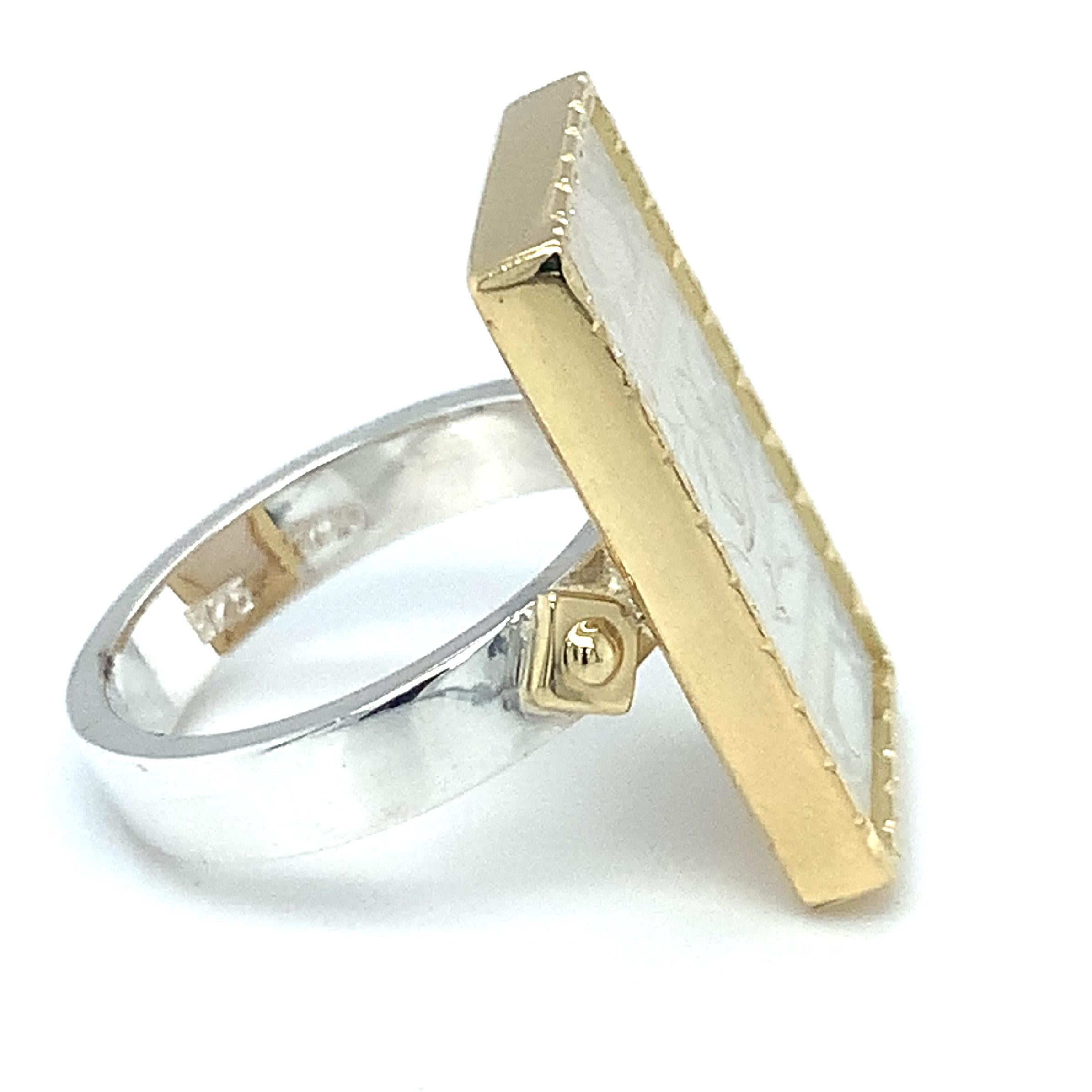 Artisan Mother-of-Pearl Antique Gaming Counter Ring in Silver, Yellow Gold with Bands  For Sale