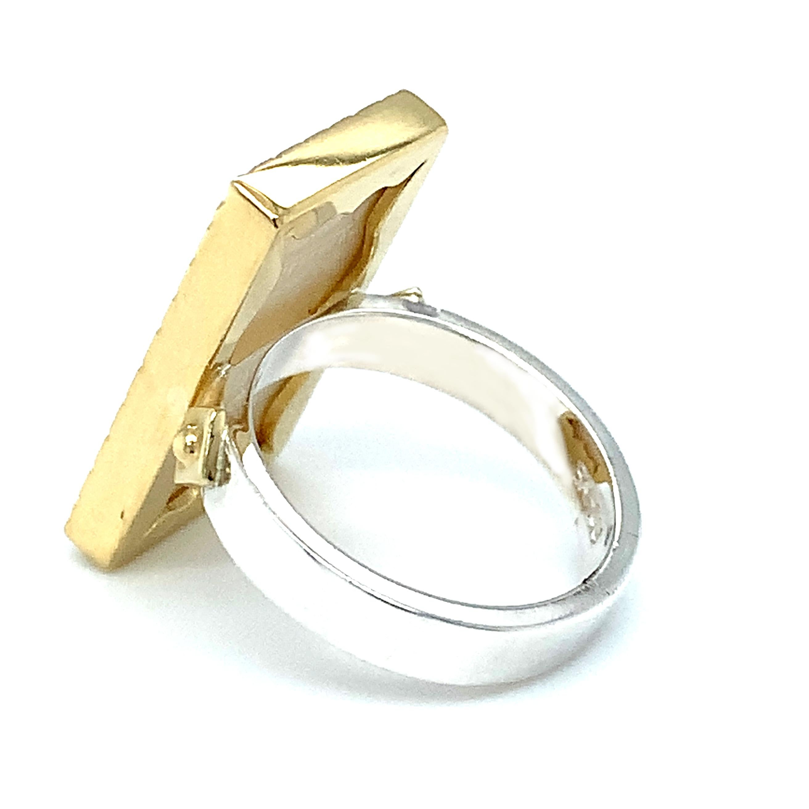 Mixed Cut Mother-of-Pearl Antique Gaming Counter Ring in Silver, Yellow Gold with Bands  For Sale
