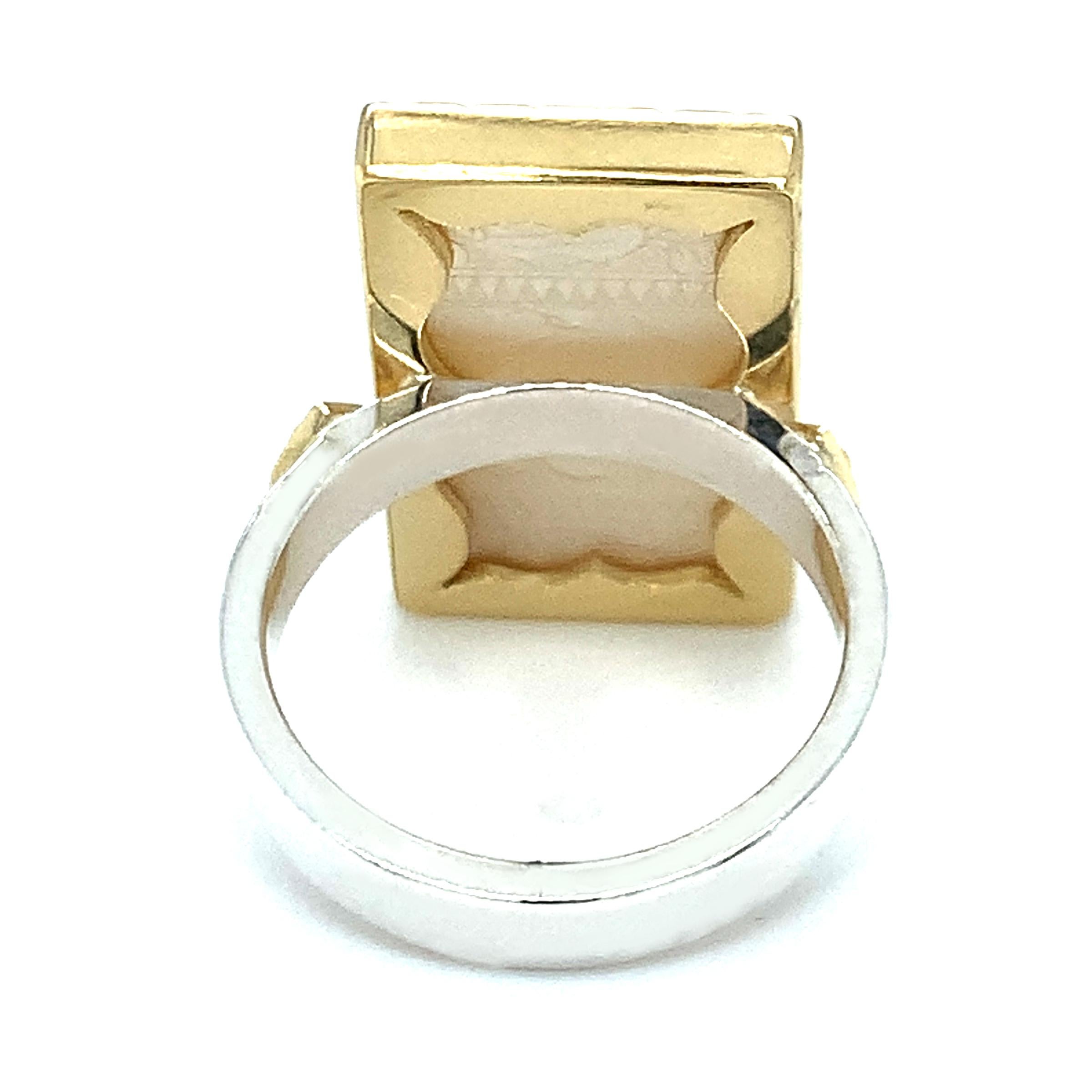 Women's or Men's Mother-of-Pearl Antique Gaming Counter Ring in Silver, Yellow Gold with Bands For Sale