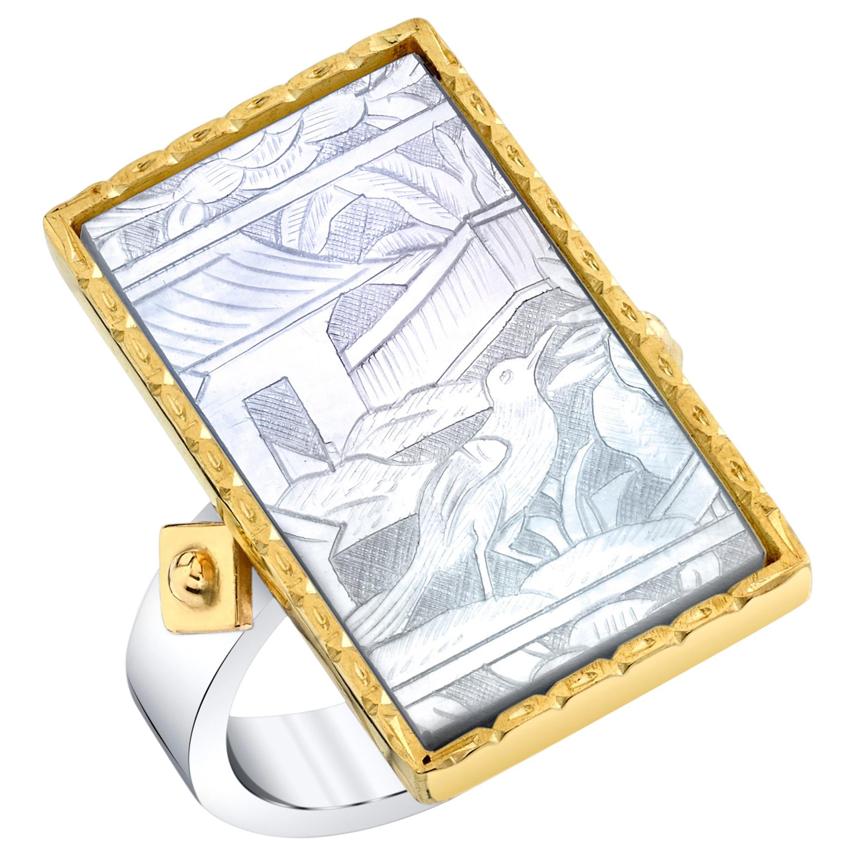 Mother-of-Pearl Antique Gaming Counter Ring in Silver, Yellow Gold with Bands