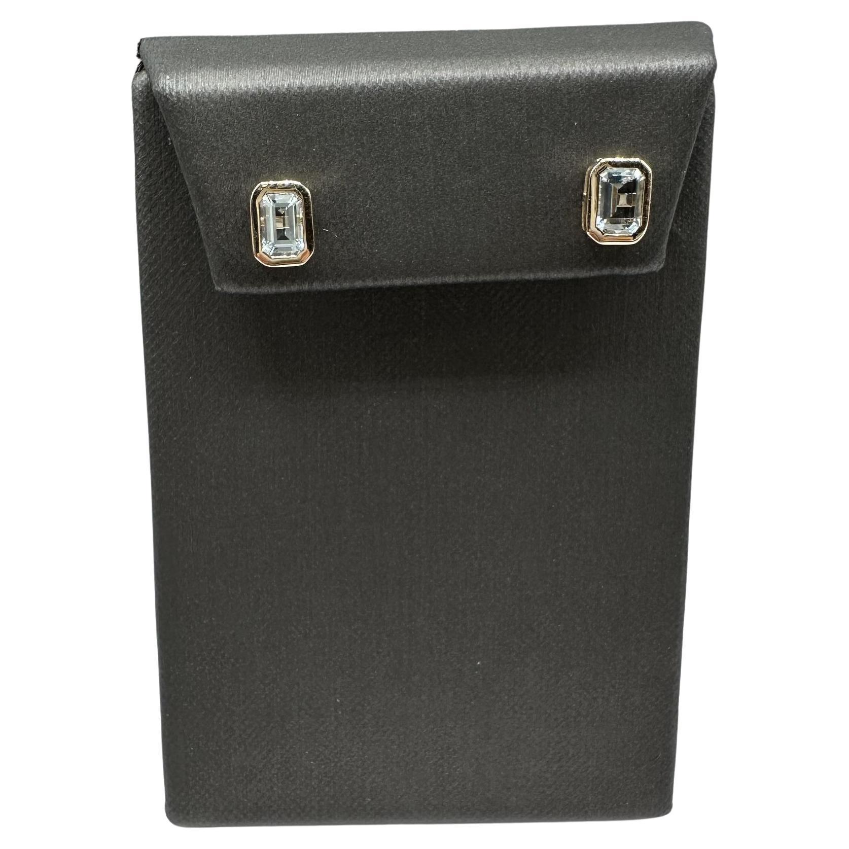 Orecchini con acquamarina incastonata in oro giallo 10kt - 6x4mm, 1.8g, nuovi