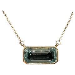 Bezel Set Aquamarine Necklace 14K Yellow Gold 2.93ctw Adjustable 16 18in