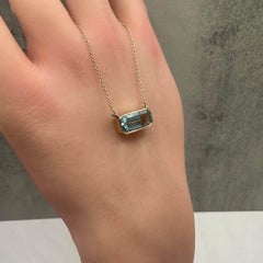 Bezel Set Aquamarine Necklace in 14kt Yellow Gold - 2.93ctw, Adjustable 16-18"