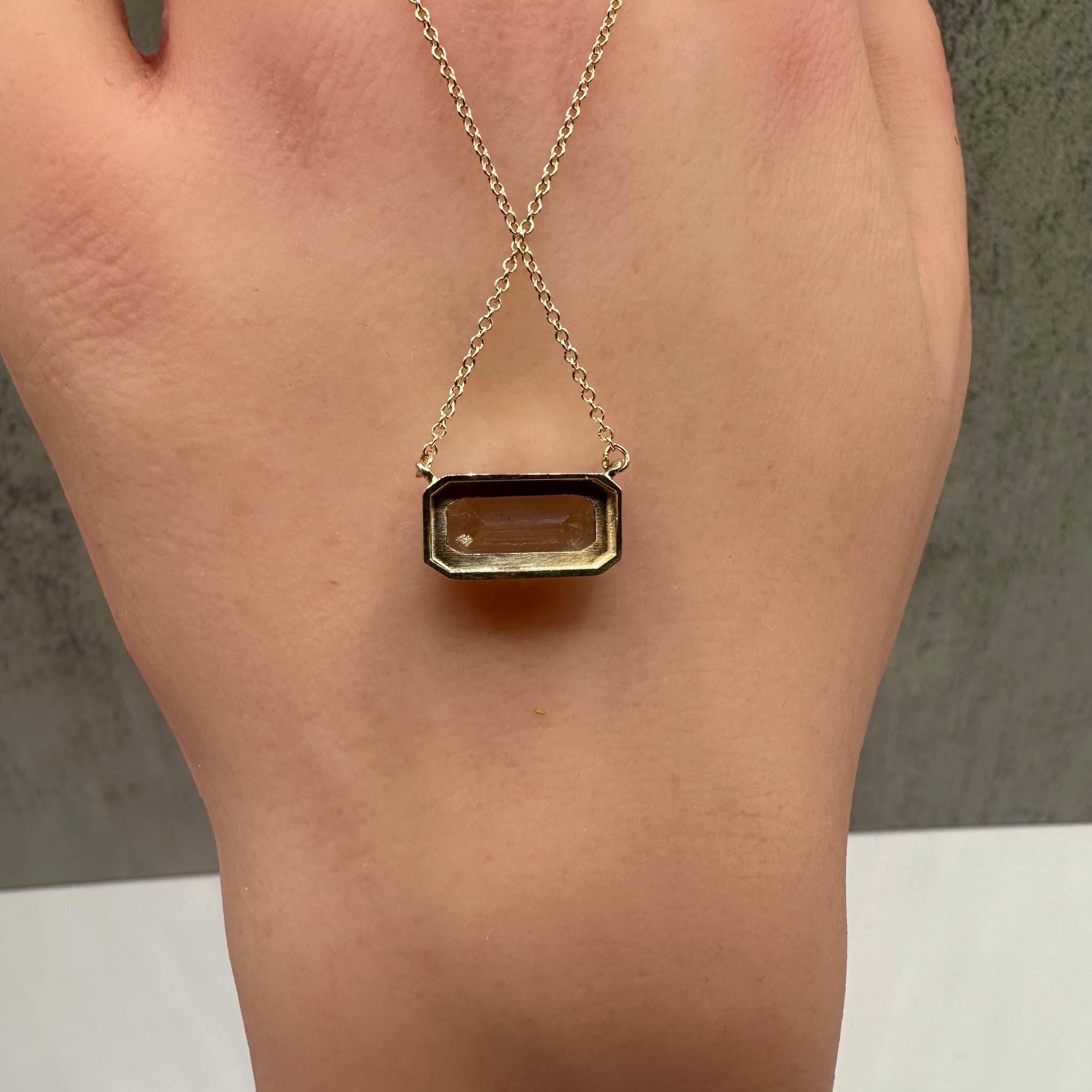 Emerald Cut Bezel Set Aquamarine Necklace in 14kt Yellow Gold - 2.93ctw, Adjustable 16-18