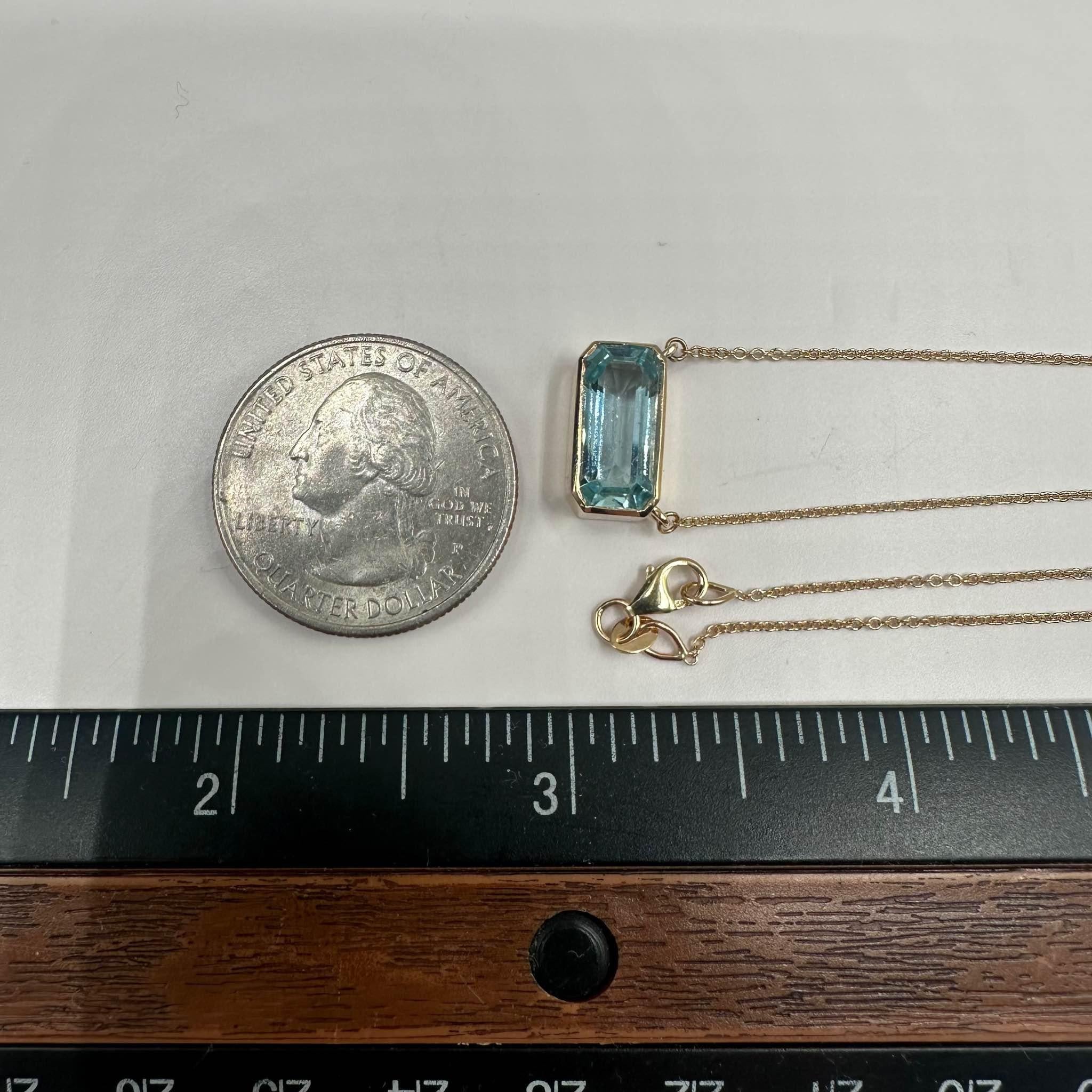Bezel Set Aquamarine Necklace in 14kt Yellow Gold - 2.93ctw, Adjustable 16-18