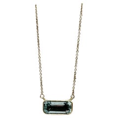 Bezel Set Aquamarine Necklace in 14kt Yellow Gold - 2.93ctw, Adjustable 16-18"