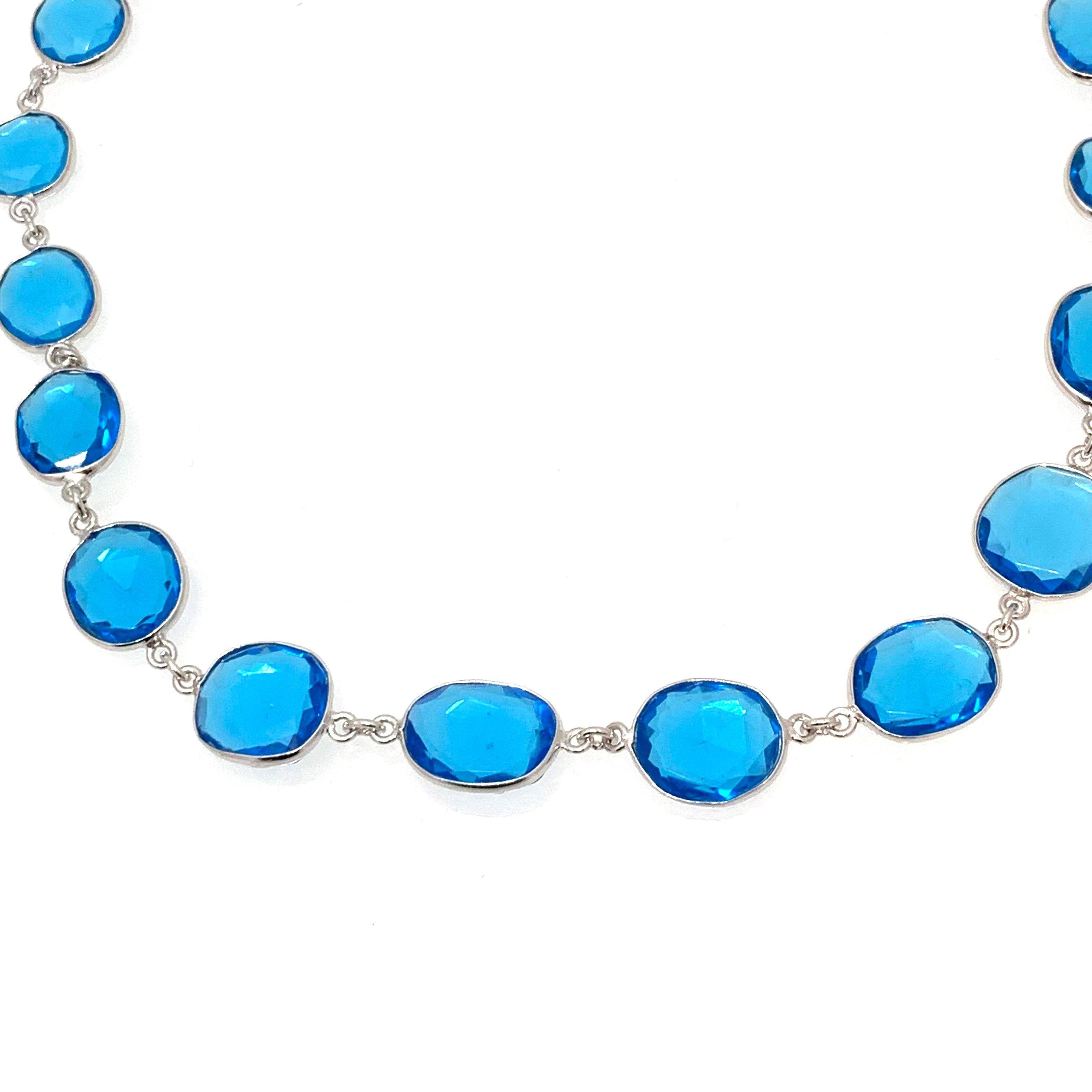 Contemporary Bezel Set Blue Quartz Sterling Silver Necklace 16
