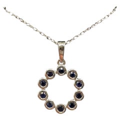 Bezel Set Blue Sapphire Necklace 10K White Gold 18in New