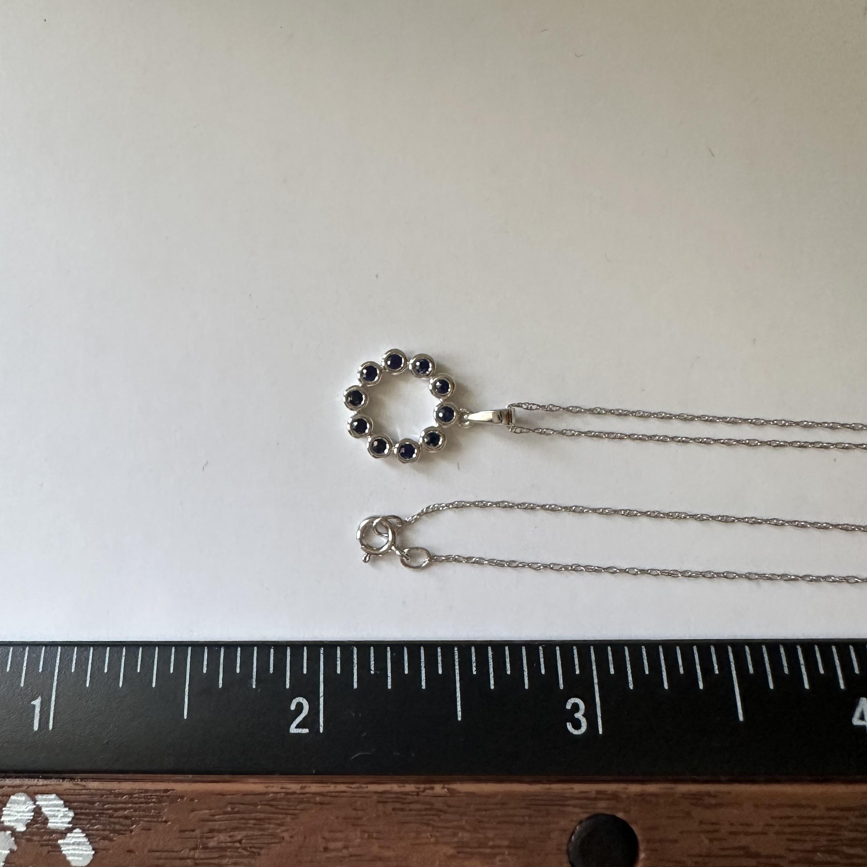 Bezel Set Blue Sapphire Necklace in 10kt White Gold, 18