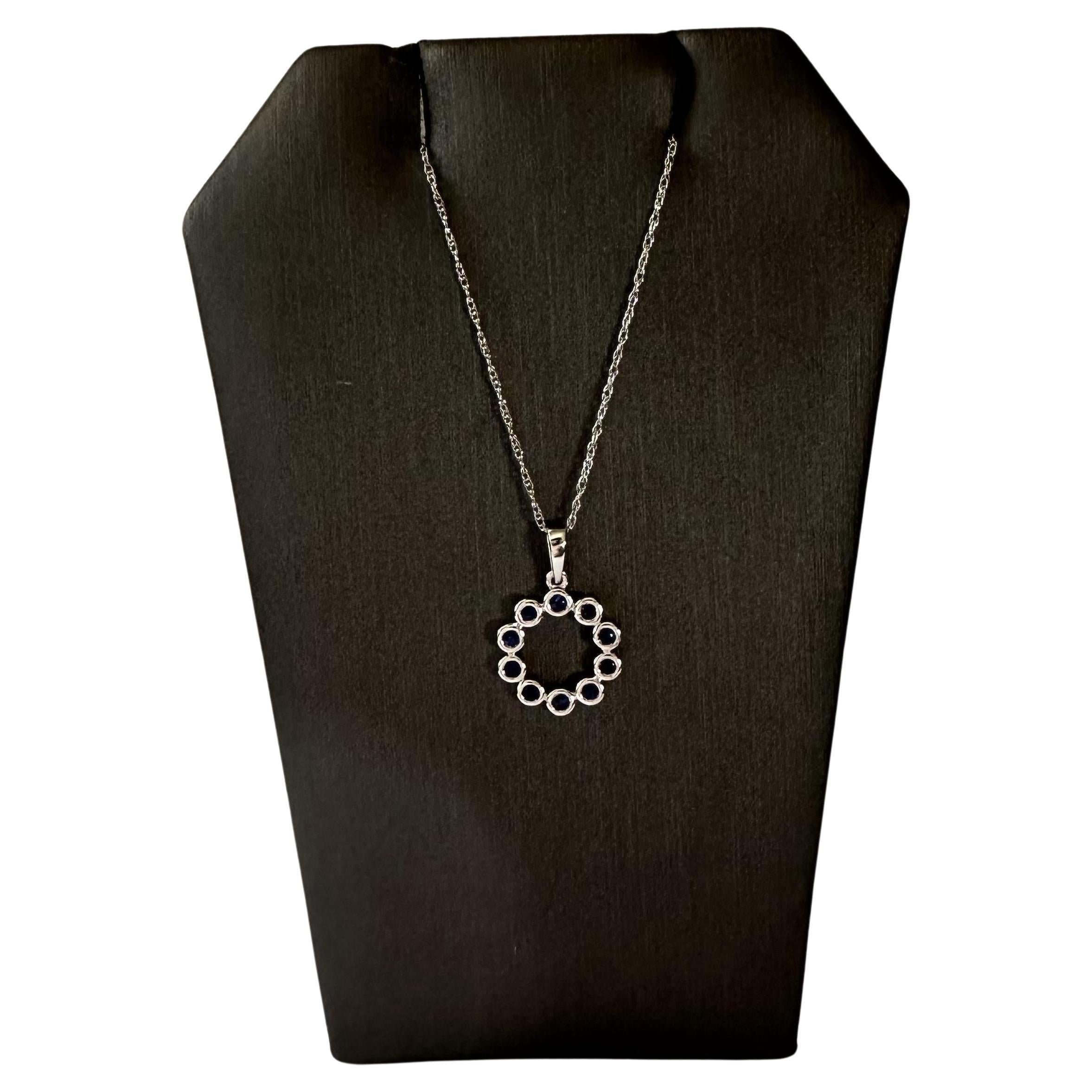 Bezel Set Blue Sapphire Necklace in 10kt White Gold, 18", New