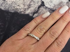 Bezel Set Brilliant and Baguette Diamond Band Ring Solid 18k White Gold