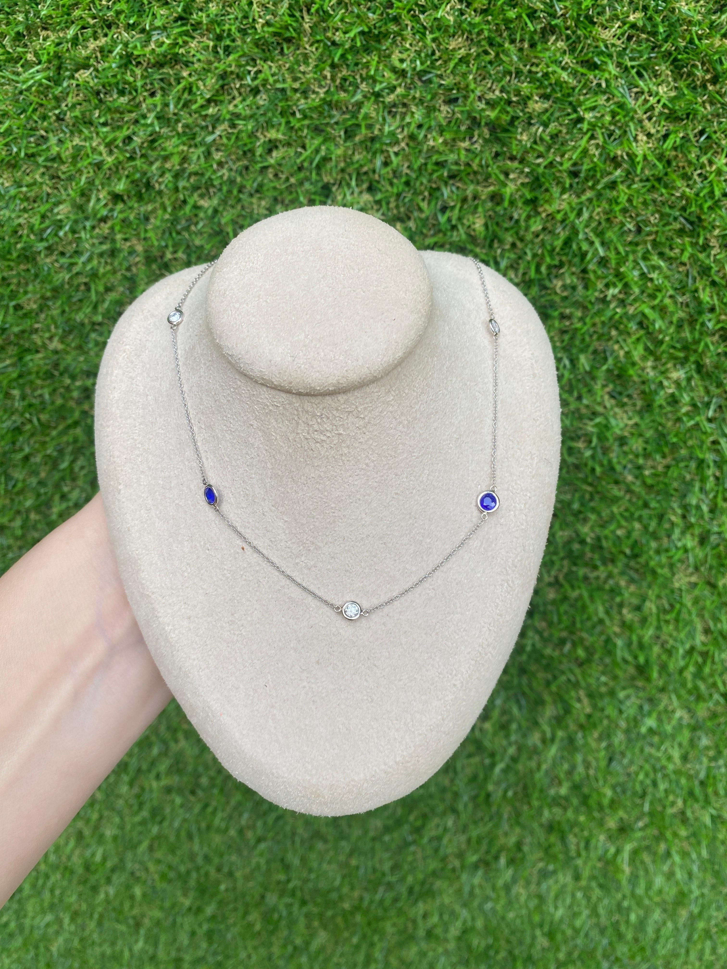 Bezel Set Cobalt Blue Spinel and Round Diamonds by the Yard Necklace  For Sale 8