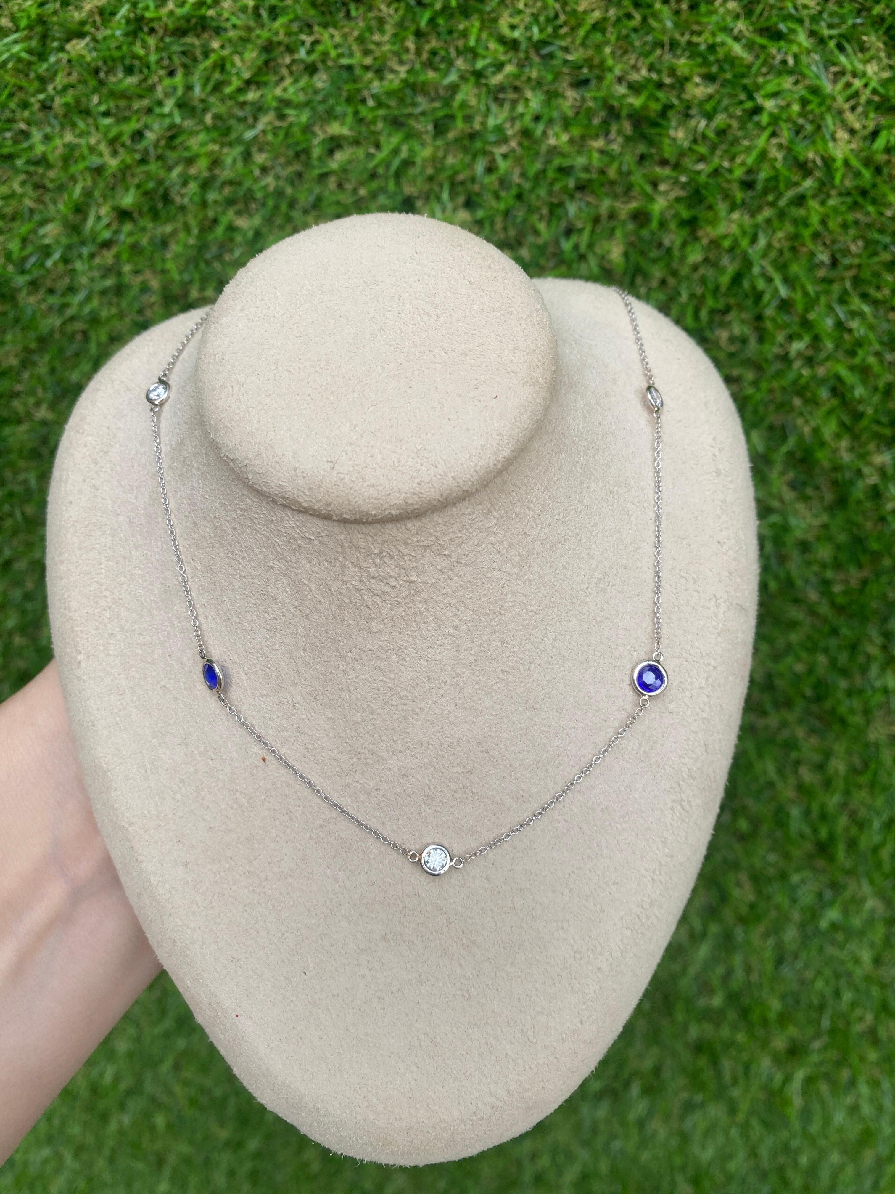 Bezel Set Cobalt Blue Spinel and Round Diamonds by the Yard Necklace  For Sale 9