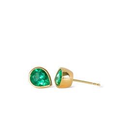 Bezel Set Colombian Emerald Stud Earrings