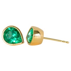 Bezel Set Colombian Emerald Stud Earrings