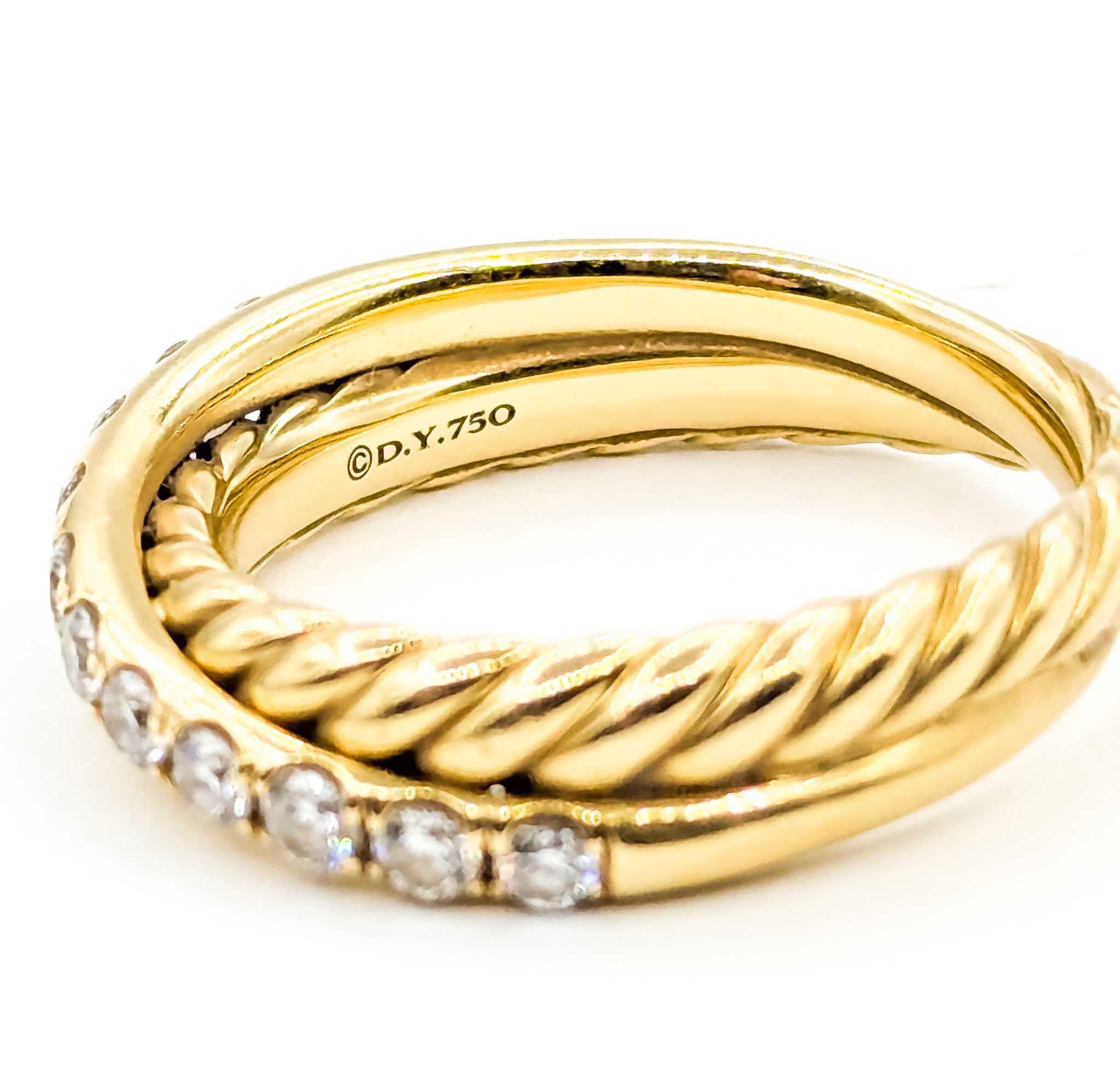 Bague David Yurman en or jaune 18 carats à deux anneaux de diamants, sertie d'un chaton. en vente 4