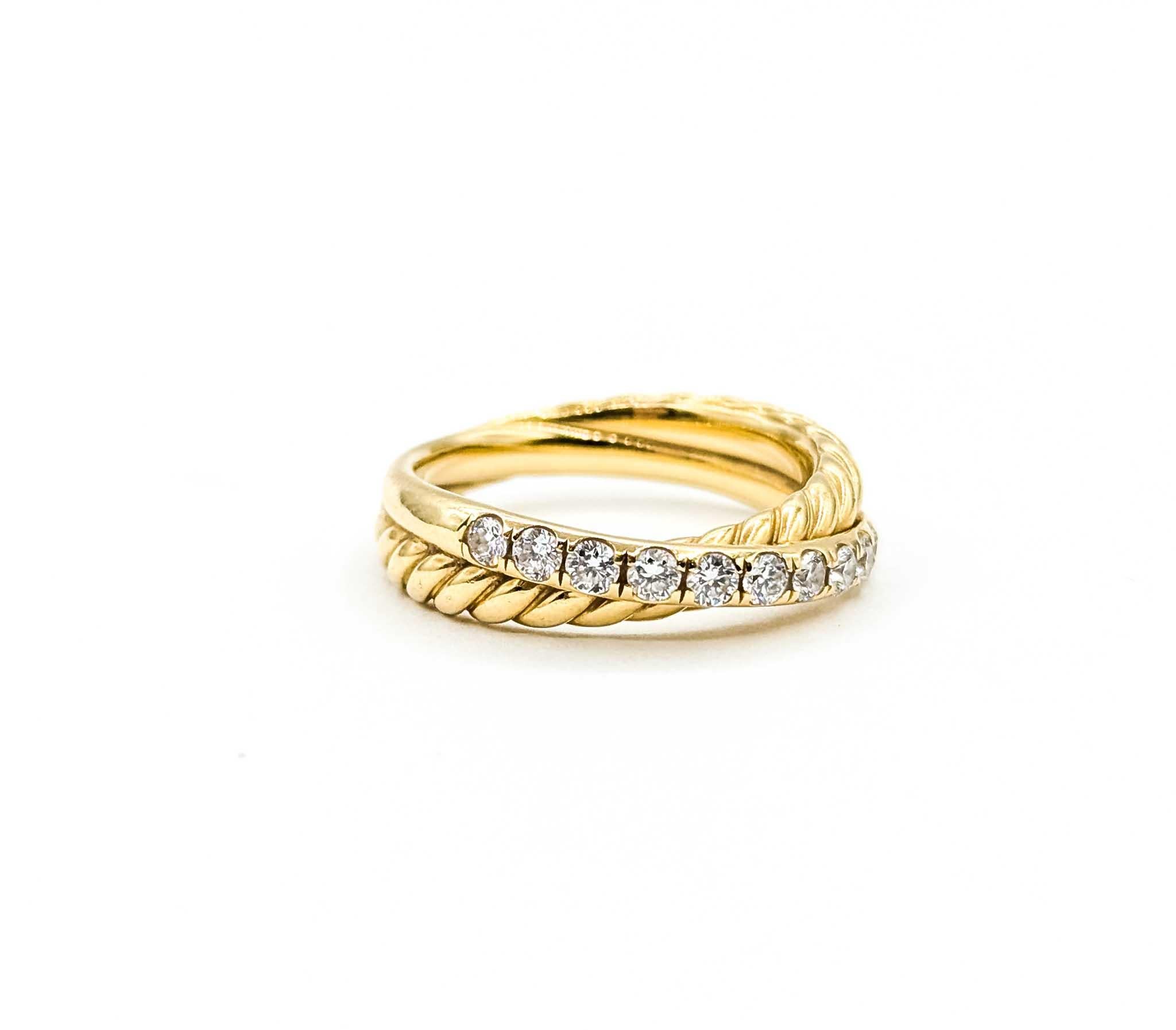 Bague David Yurman en or jaune 18 carats à deux anneaux de diamants, sertie d'un chaton. en vente 1