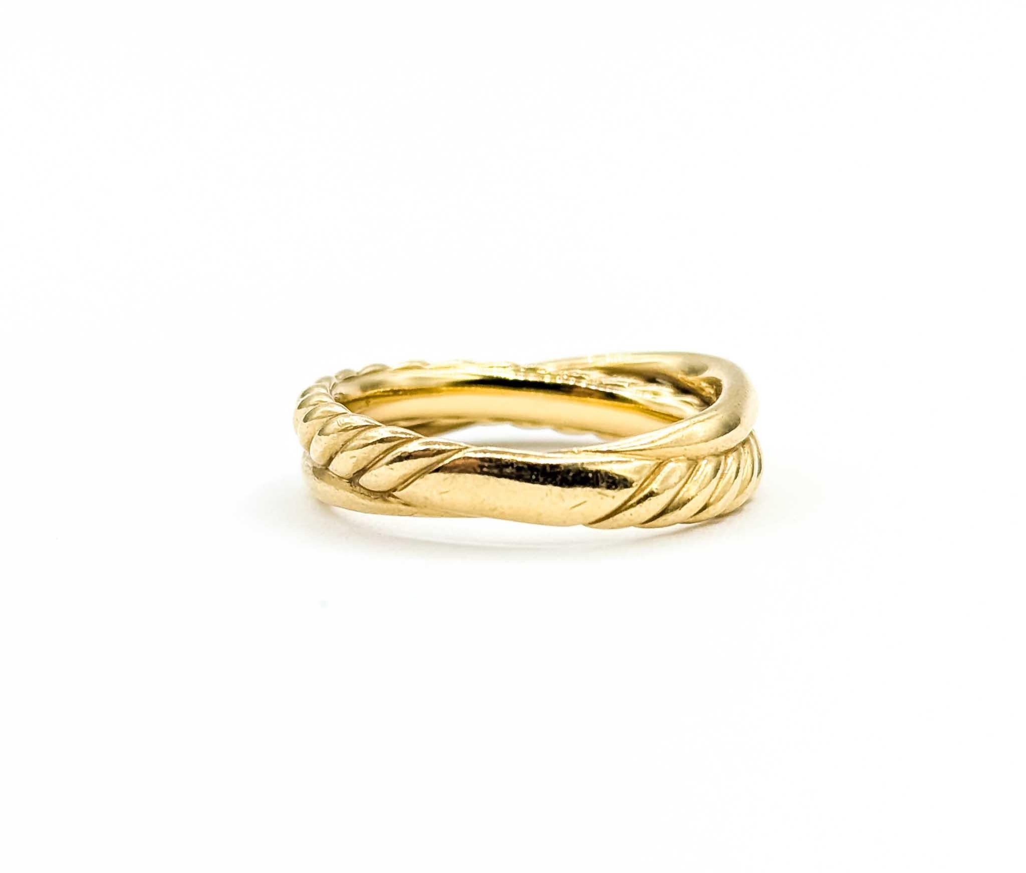 Bague David Yurman en or jaune 18 carats à deux anneaux de diamants, sertie d'un chaton. en vente 2