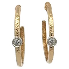 Bezel Set Diamond 14 Karat Yellow Gold 1.5 Inch Hoop Earrings