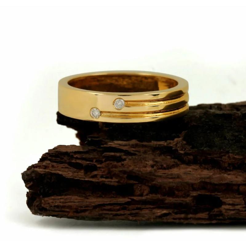 Lünette Set Diamant 14k Solid Gold Hochzeit Band Ring im Zustand „Neu“ im Angebot in Chicago, IL
