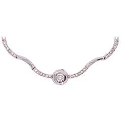 Bezel Set Diamond 18 Karat White Gold Wave Link Necklace