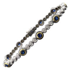 Bezel Set Diamond and Blue Sapphire Tennis Bracelet
