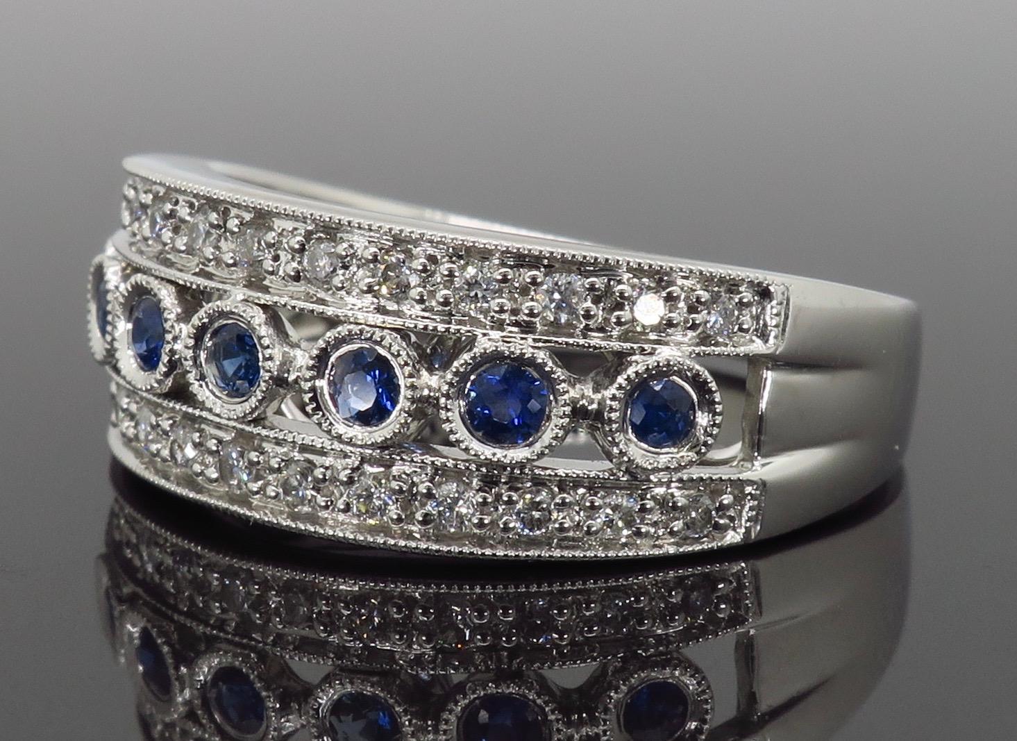 Women's or Men's Bezel Set Diamond and Sapphire Anniversary Ring