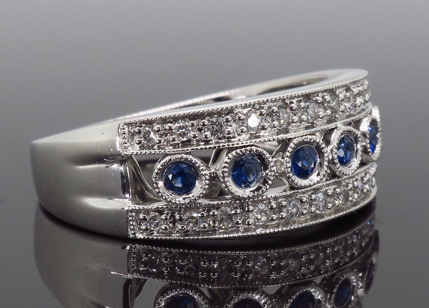 Bezel Set Diamond and Sapphire Anniversary Ring 2