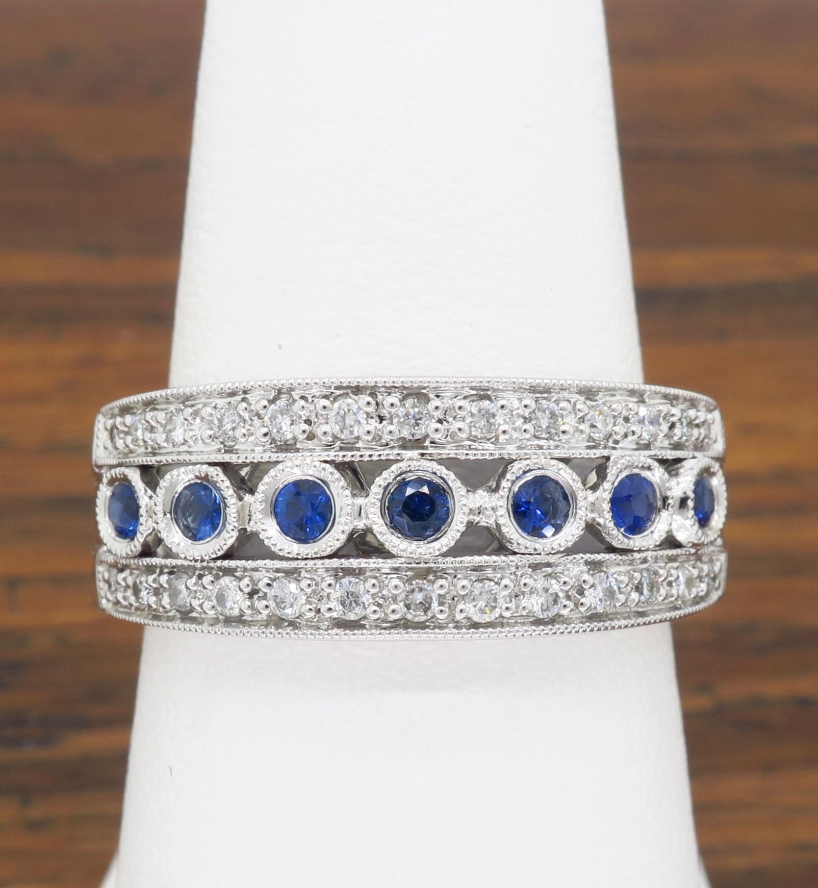 Bezel Set Diamond and Sapphire Anniversary Ring 3
