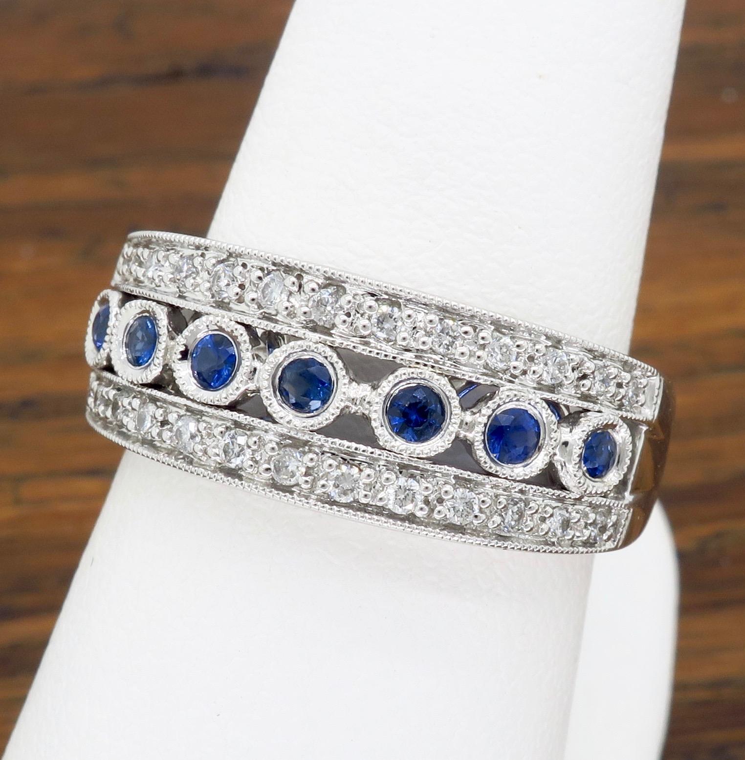 Bezel Set Diamond and Sapphire Anniversary Ring 4