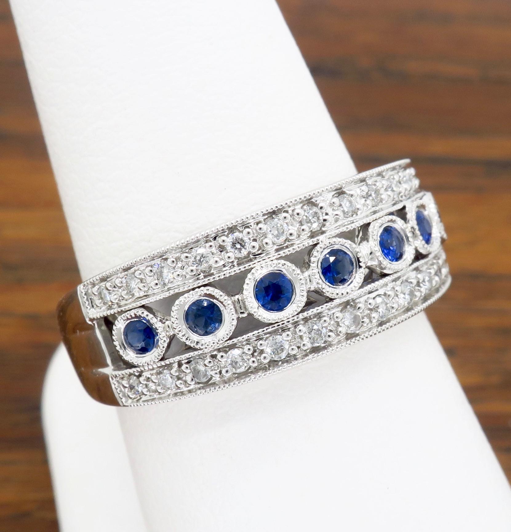 Bezel Set Diamond and Sapphire Anniversary Ring 5