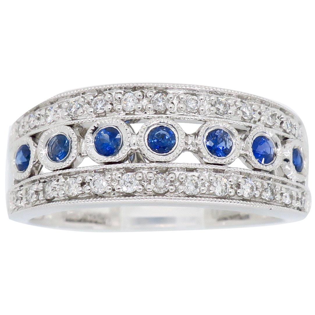 Bezel Set Diamond and Sapphire Anniversary Ring