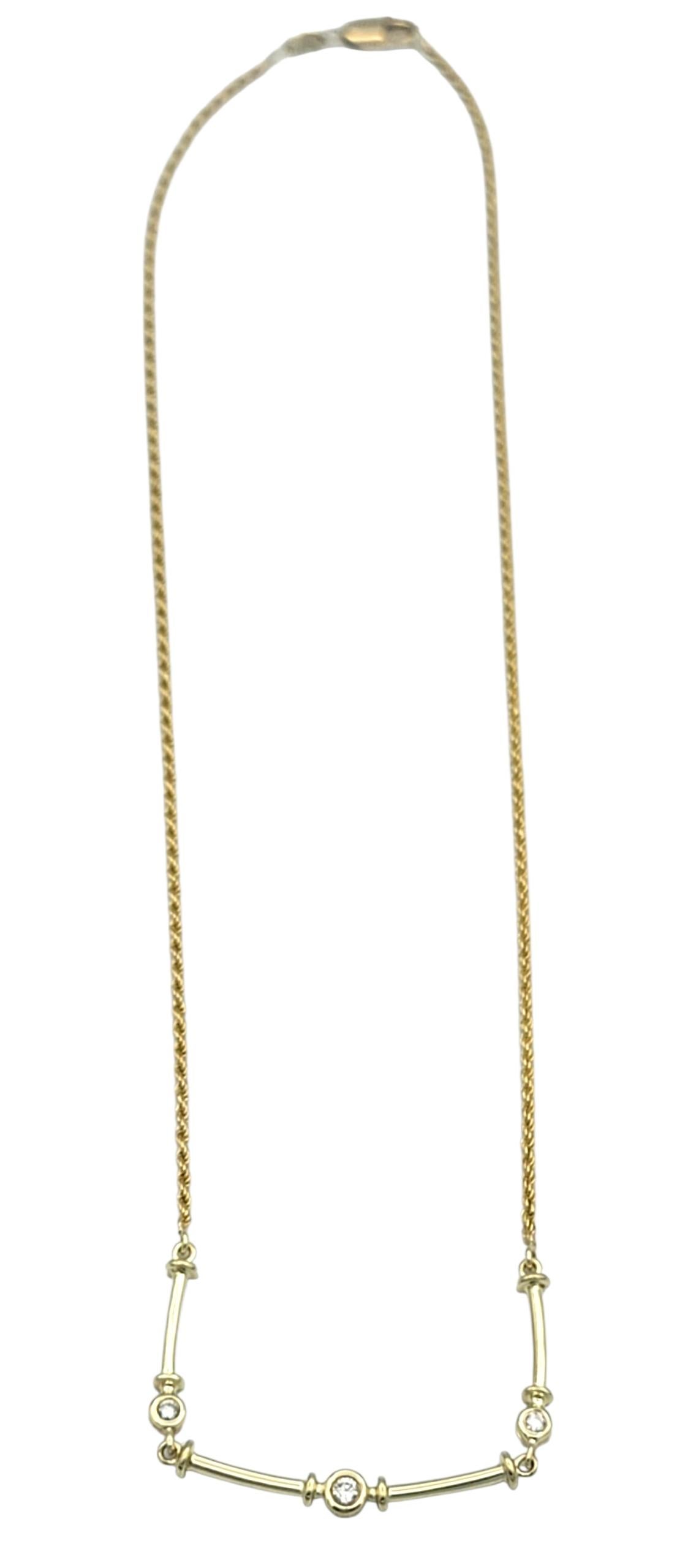 Collier à maillons en or jaune 14 carats sertis de diamants avec chaîne en corde Bon état - En vente à Scottsdale, AZ