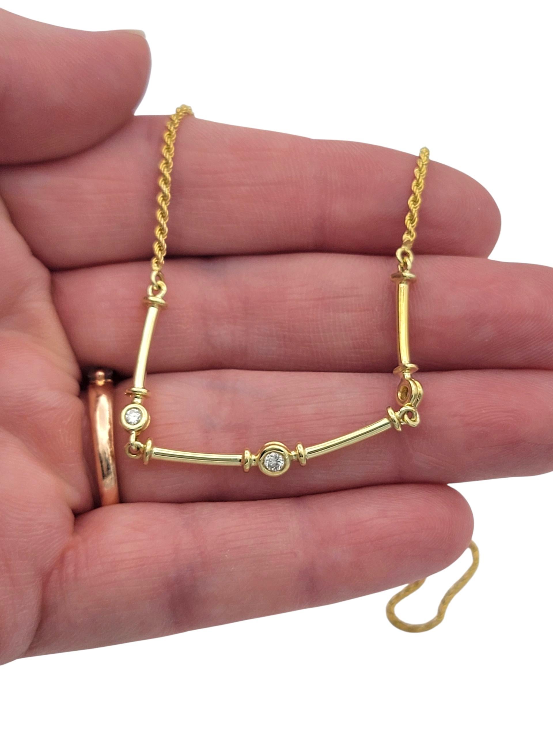 Collier à maillons en or jaune 14 carats sertis de diamants avec chaîne en corde en vente 2