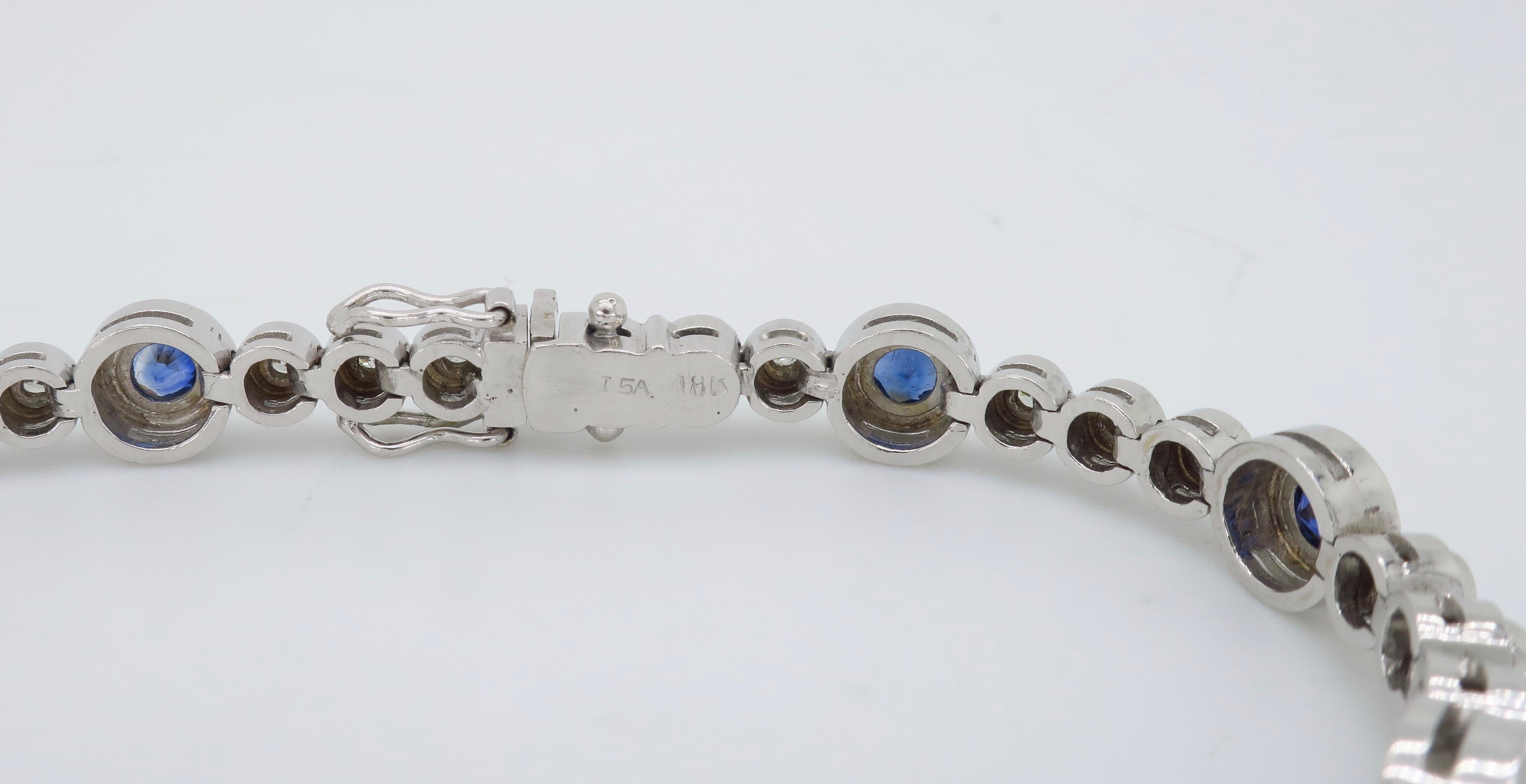 Bezel Set Diamond and Blue Sapphire Tennis Bracelet 5