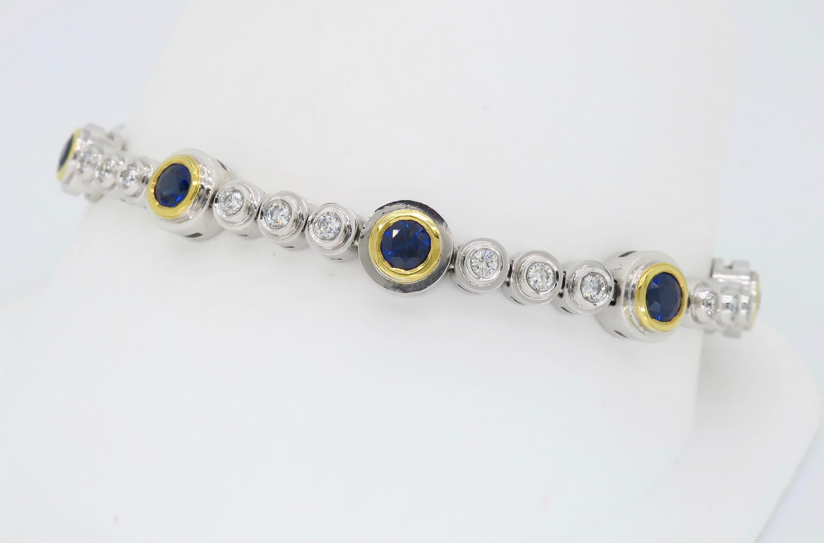 Bezel Set Diamond and Blue Sapphire Tennis Bracelet 3