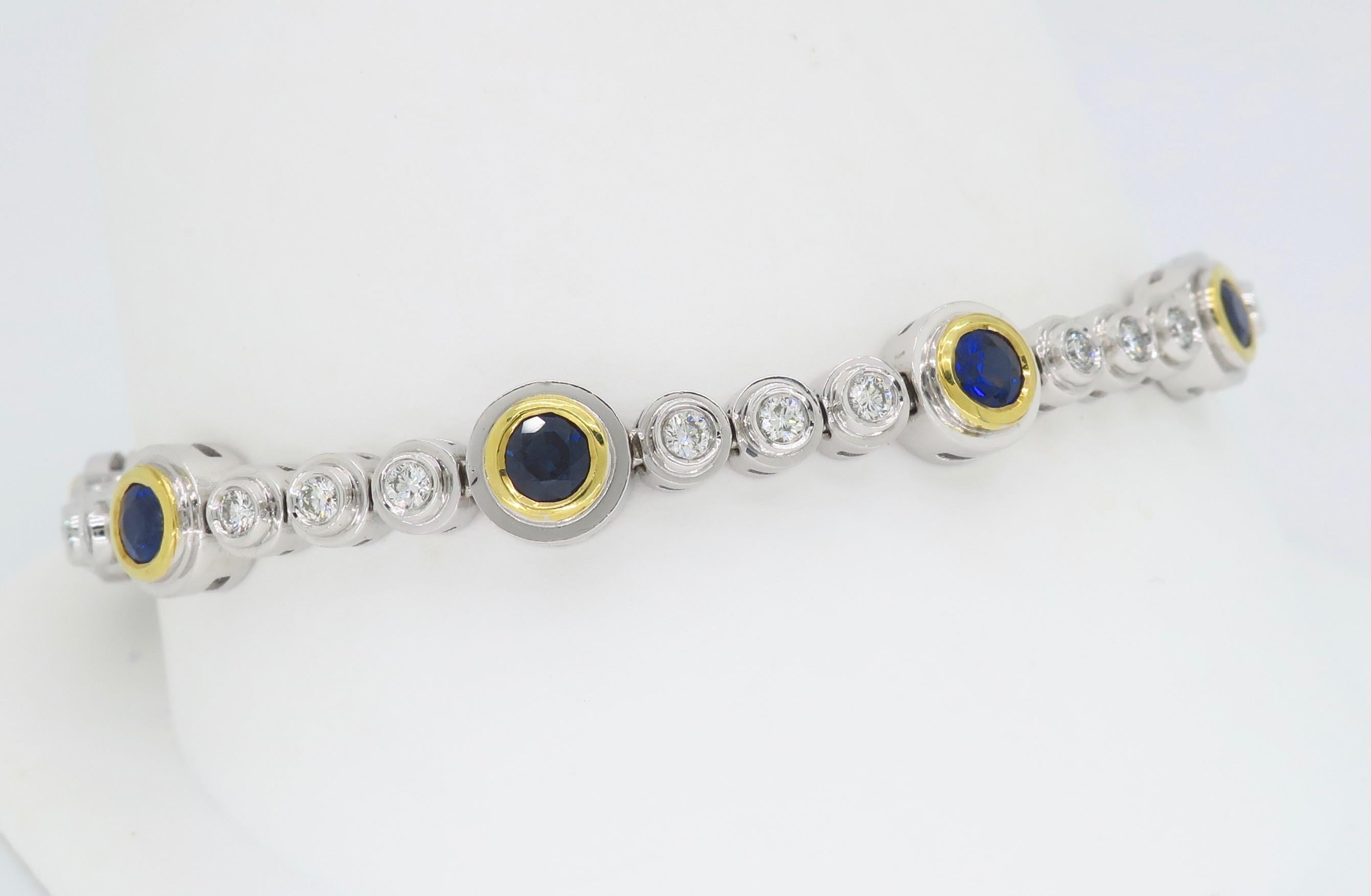 Bezel Set Diamond and Blue Sapphire Tennis Bracelet 4