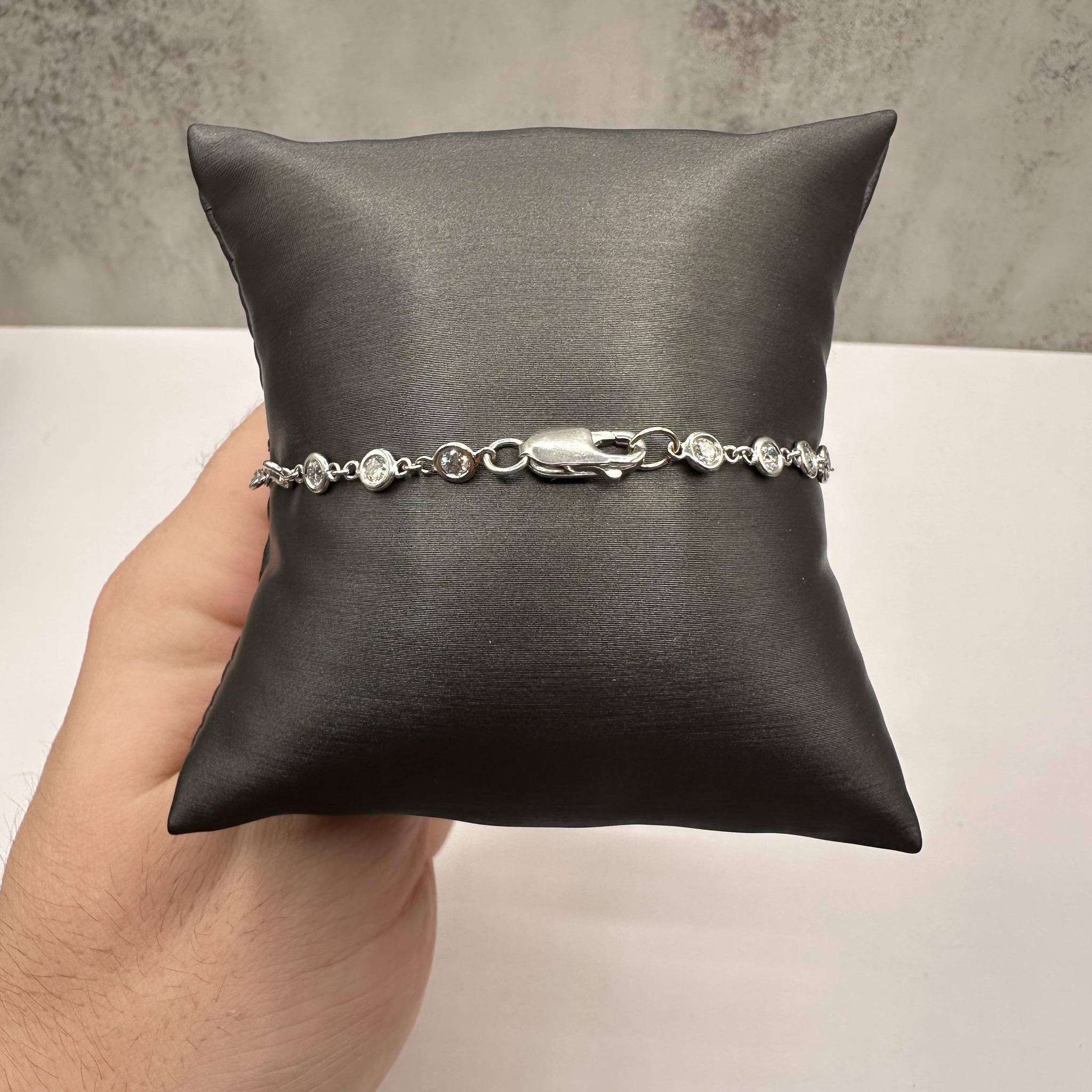 Taille ronde Bracelet de diamants 1,72 ctw GH SI ronds en or blanc 14 carats 7,5