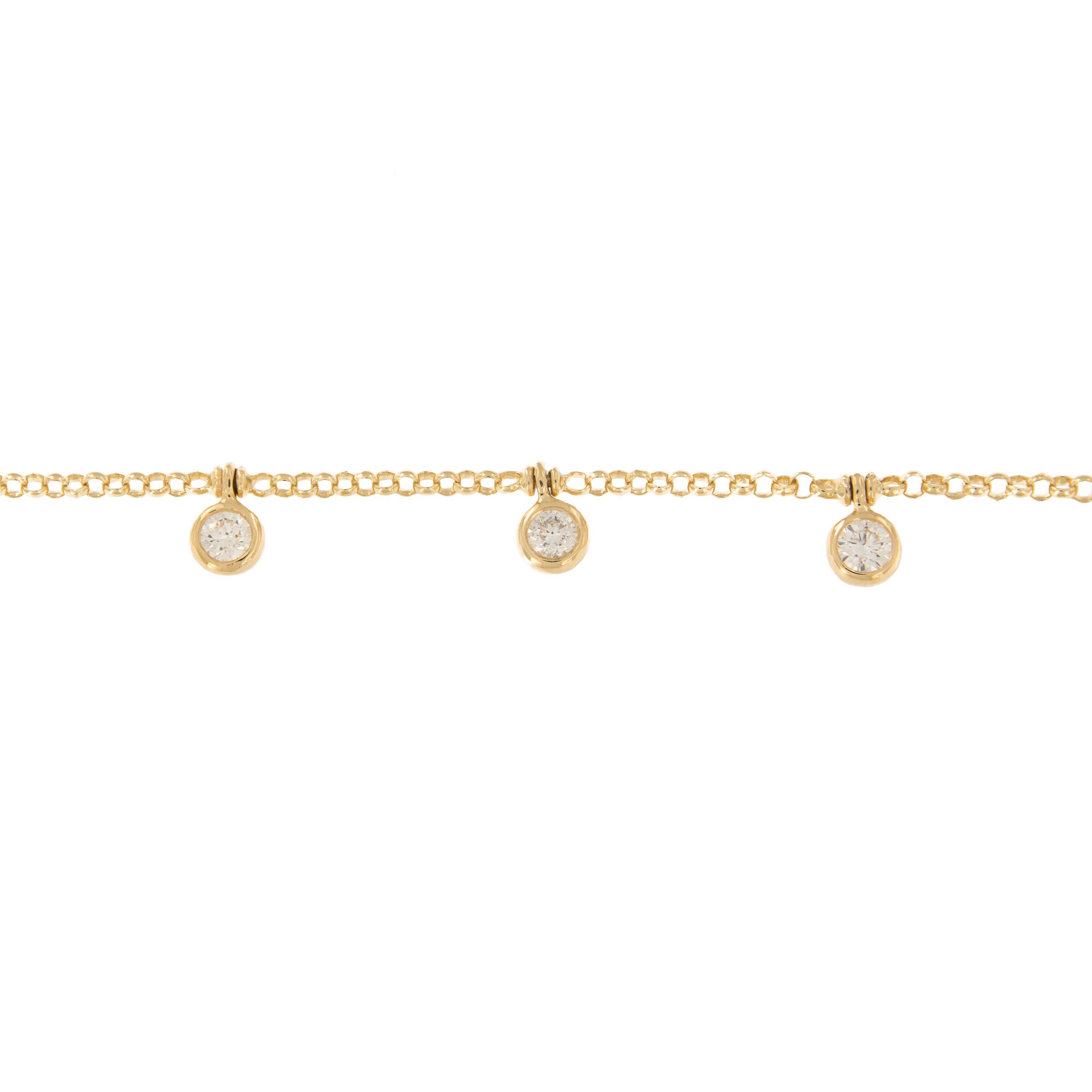 Taille ronde Collier à chaîne en or 18 carats avec diamants montés en serti clos en vente